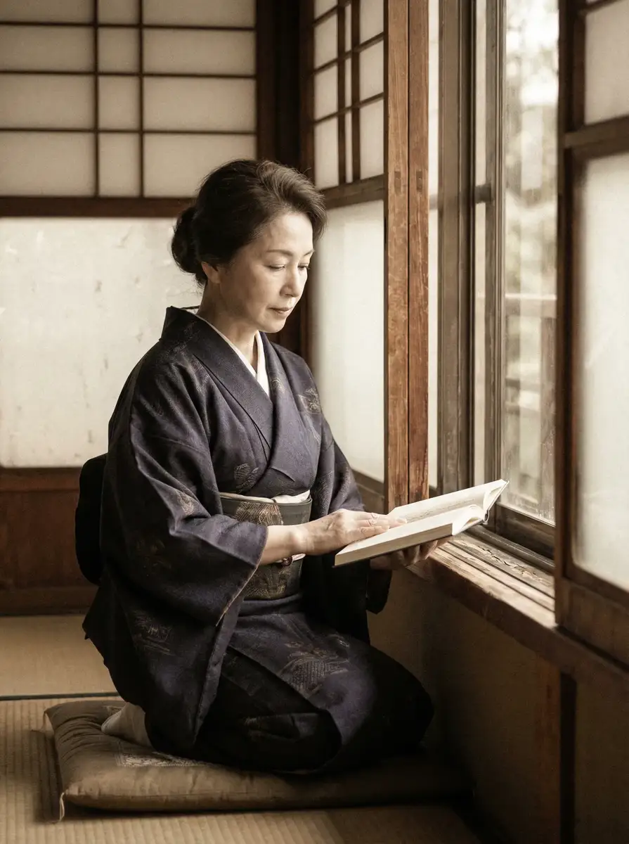 一位优雅的五十岁 里番 | 里番官方平台-今日热点里番爆料专区 身穿深蓝色和服，在窗边静读