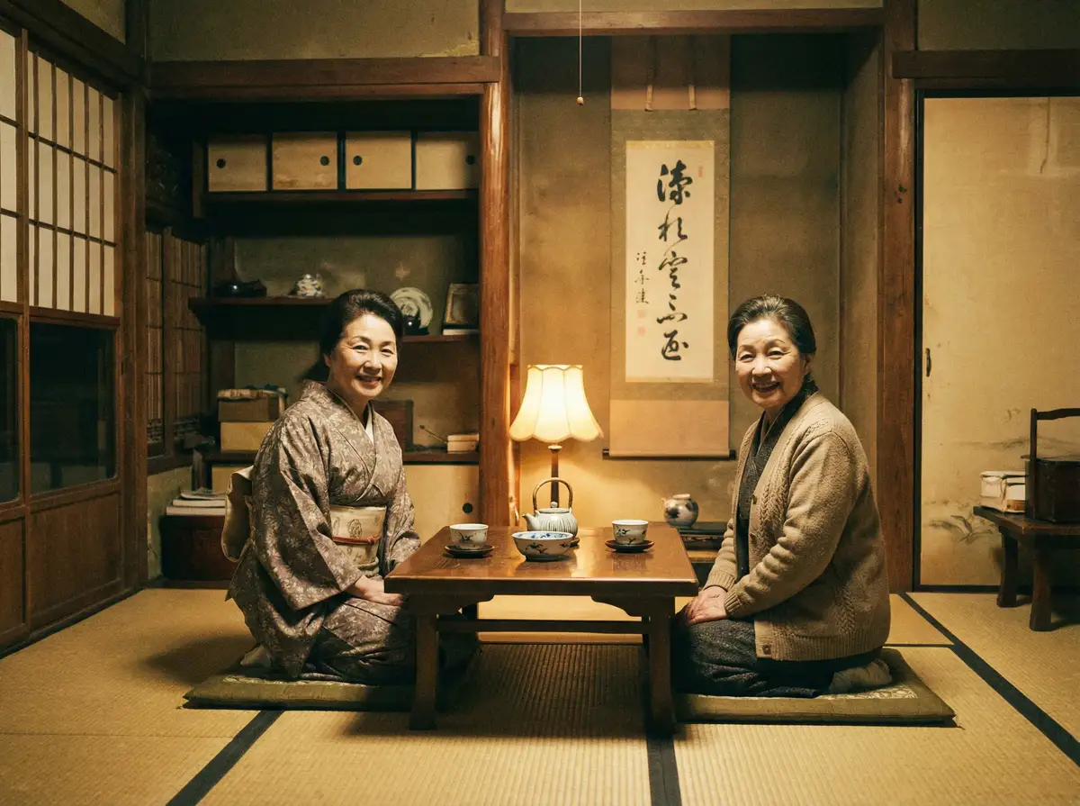 两位优雅的 里番 | 里番官方平台-今日热点里番爆料专区 在日式茶室中品茶交谈